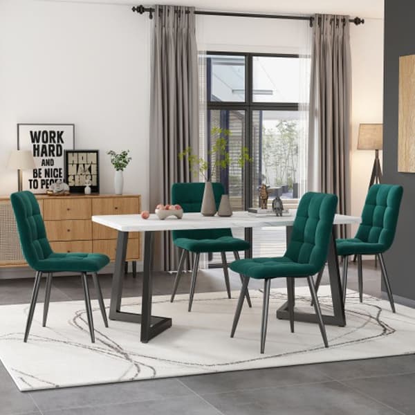 Spisebord - MUVOE - Rektangulær - Marmor - Sorte metalben - 117x68 cm