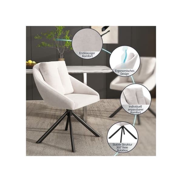 Matstol - MUVOE - Svängbar - Beige - Sammet - Set om 4