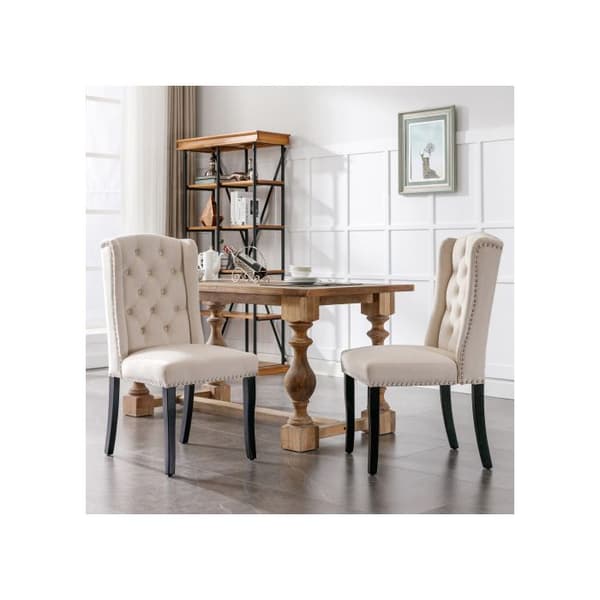 Spisestol - MUVOE - Moderne - Beige velour - Egetræ ben - Dekorative knapper