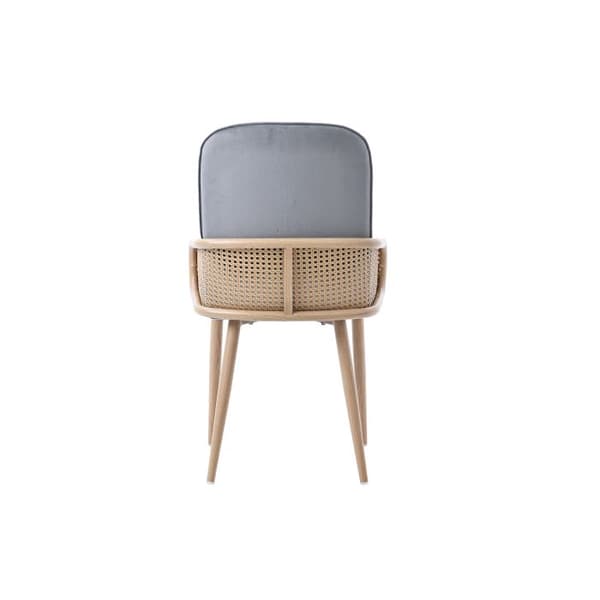 Matsalsstol - MUVOE - Set om 2 - Grå sammet - Rattandesign - Metallben