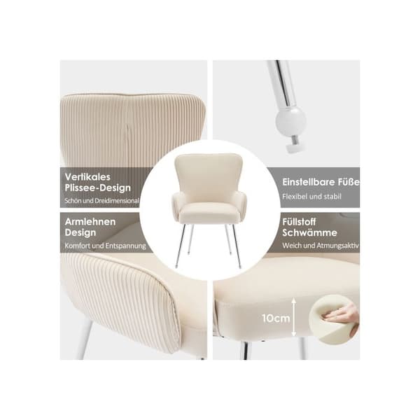 Matstol - MUVOE - Beige sammet - Set om 2 - Armlän - Höjdjusterbar