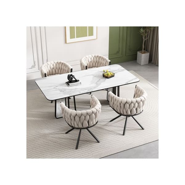 Set med 6 snurrbara matstolar i beige sammet - modern design