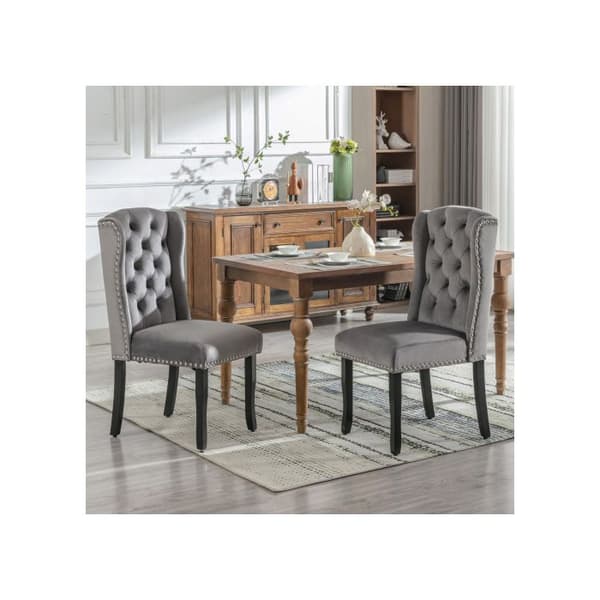 Spisestol - MUVOE - Moderne design - Grå velour - Egetræ ben - Sæt af 6