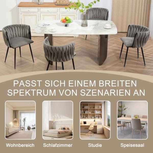 Matstol - HEDATX - Grå sammet - Set om 2 - Handvävd design - Guldmetallben