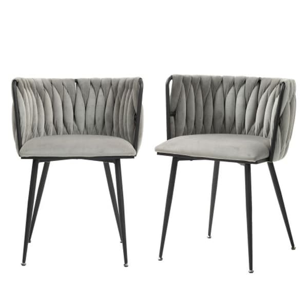 Matstol - HEDATX - Grå sammet - Set om 2 - Handvävd design - Guldmetallben