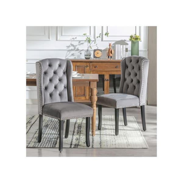 Spisestol - MUVOE - Moderne design - Grå velour - Egetræ ben - Sæt af 6