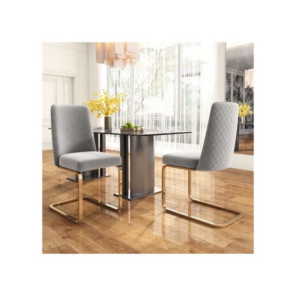 Matstol - MUVOE - Grå sammet - Set om 2 - Guldmetallben - Modern design