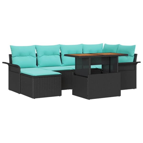 Trädgårdsoffset med lagring 7 pcs Svart Poly rattan