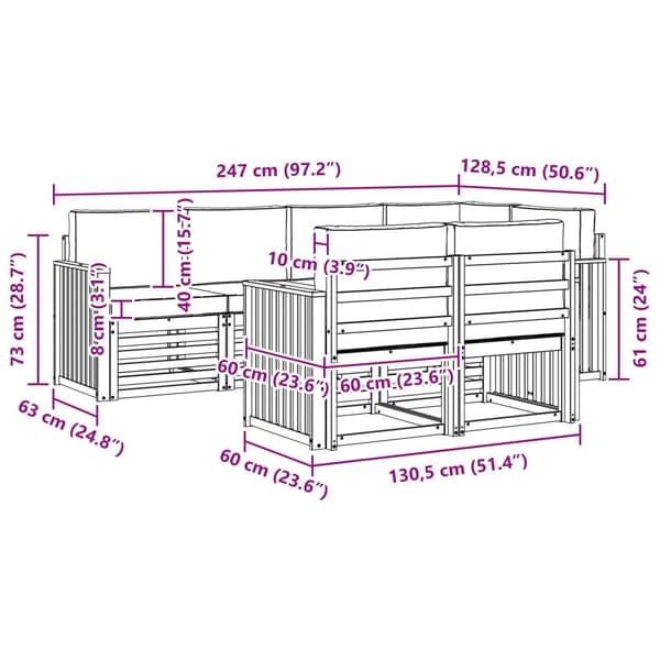 Utomhussoffset 7 pcs Vit och grädde 247 x 128,5 x 73 cm