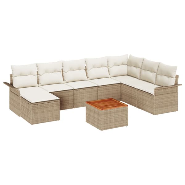 Trädgårdsoffset med kudde 9 pcs Beige konstrotting