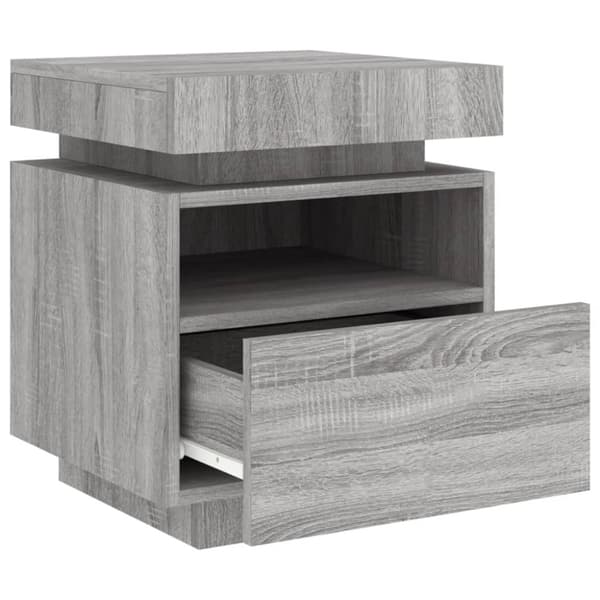 Sängbord med LED-belysning grå sonoma 40x39x48,5 cm