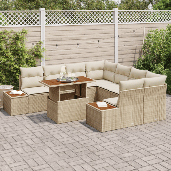 Trädgårdsoffset med lagring 9 pcs Beige Poly rattan