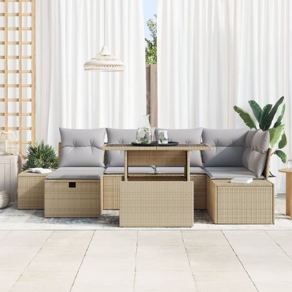 Trädgårdsoffset 7 st Beige konstrotting