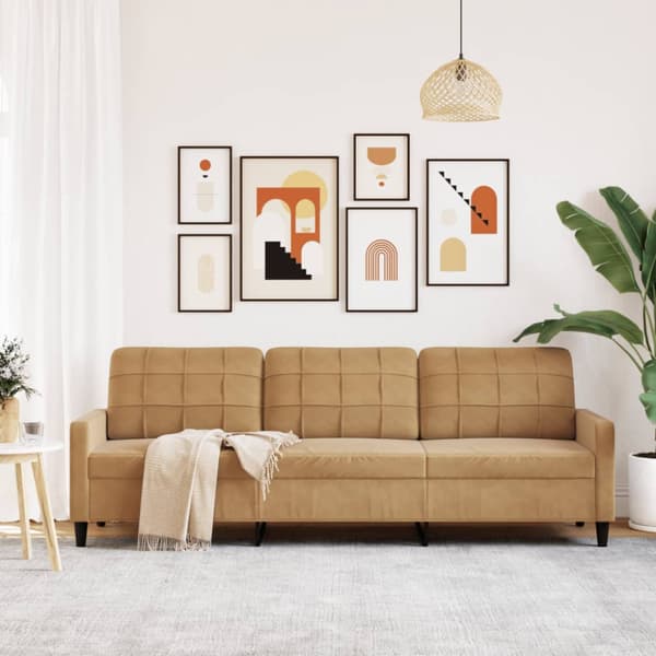 3-sitssoffa brun 210 cm sammet