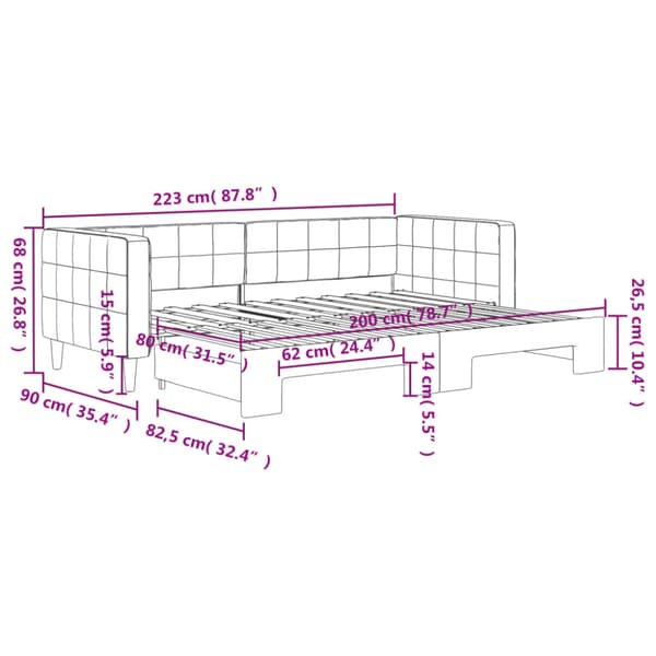 Dagbädd utdragbar rosa 80x200 cm sammet