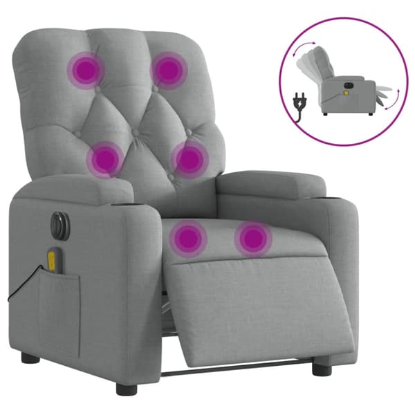 Elektrisk massagefåtölj ljusgrå tyg
