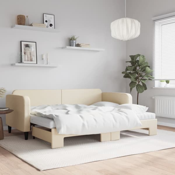Dagbädd med madrasser utdragbar gräddvit 80x200 cm tyg