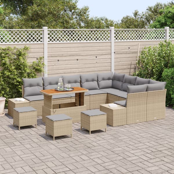 Trädgårdsoffset med kudde 13 pcs Beige konstrotting