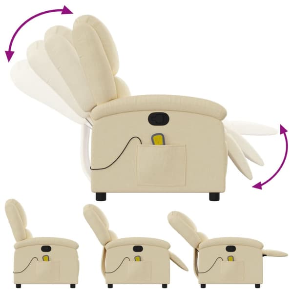 Massagefåtölj krämfärgad tyg
