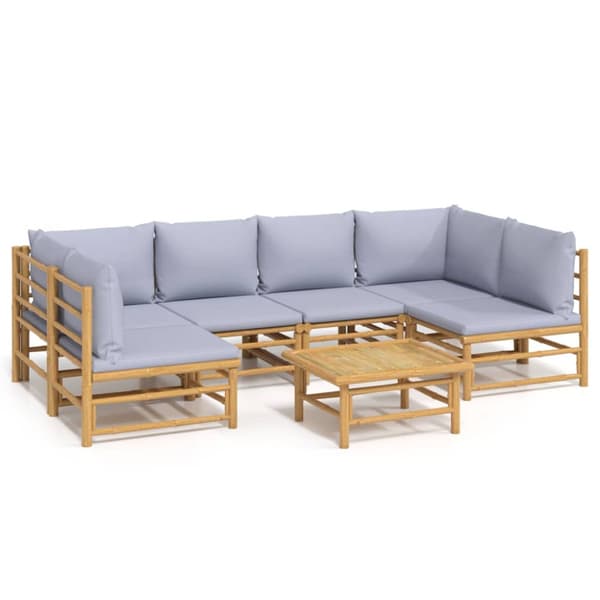 Loungegrupp 7 delar ljusgråa dynor bambu