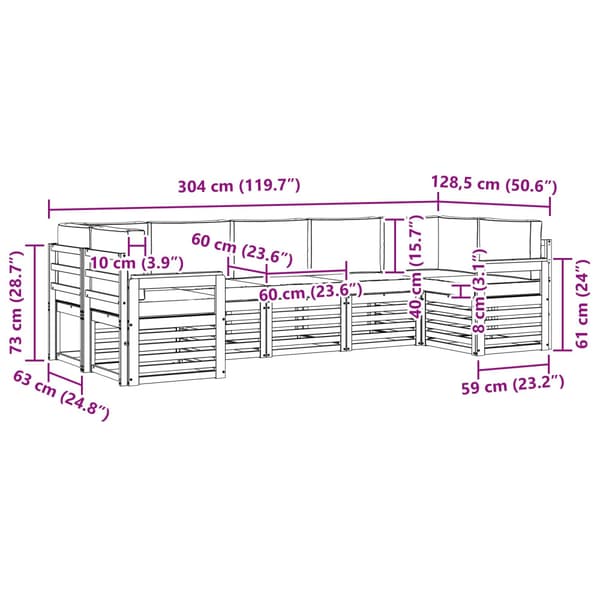 Utomhussoffset 6 pcs Vit och grädde 304 x 128,5 x 73 cm