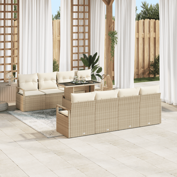 Trädgårdsoffset med lagring 9 pcs Beige Poly rattan