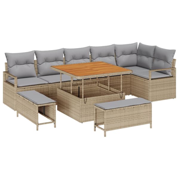 Trädgårdsoffset med kudde 9 pcs Beige Poly rattan