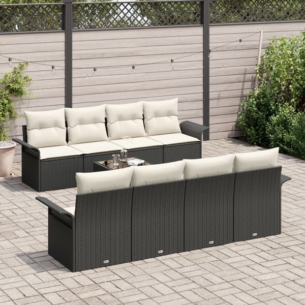 Trädgårdsoffset 9 pcs Svart Poly rattan