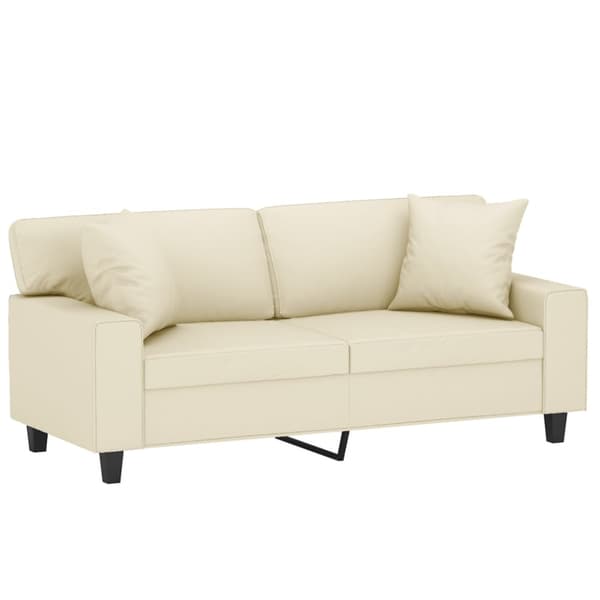 2-sits soffa med prydnadskuddar gräddvit 140 cm konstläder