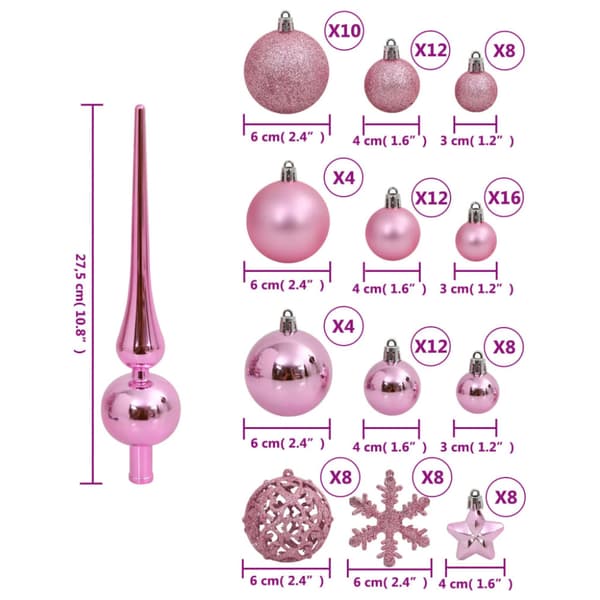 Julgranskulor 111 delar rosa polystyren