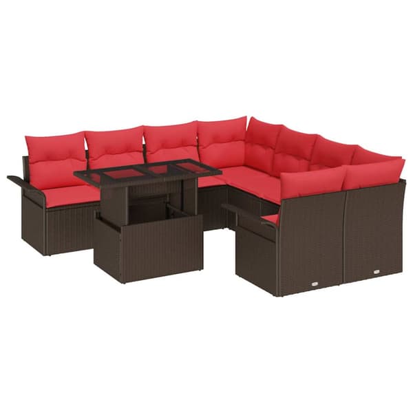 Trädgårdsoffset med kudde 9 pcs Brun Poly rattan