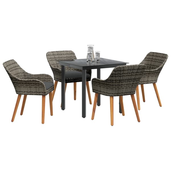 Trädgårdsmöbelset med kudde 5 pcs Grå konstrotting
