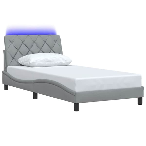 Bed Frame with LED without Mattress Light Grey 100x200 cm Fabric