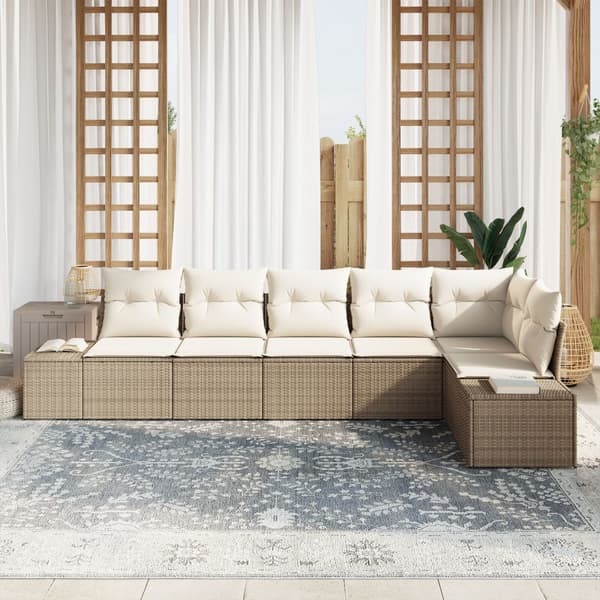 Trädgårdsoffset 6 pcs Beige och gräddfärgad konstrotting