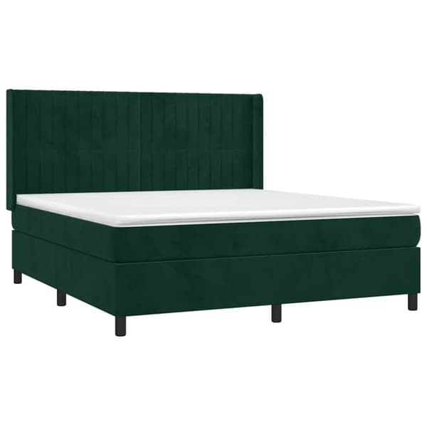 Ramsäng med madrass & LED mörkgrön 180x200 cm sammet