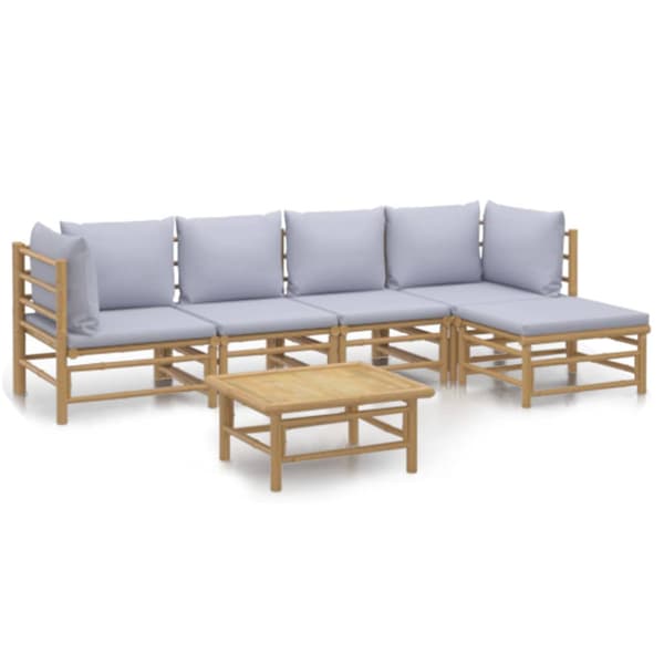 Loungegrupp 6 delar ljusgråa dynor bambu