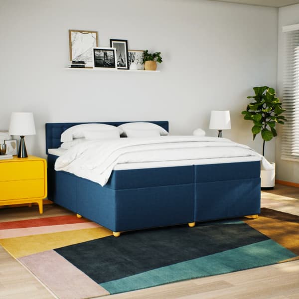 Ramsäng med madrass blå 200x200 cm tyg