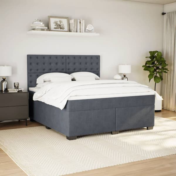 Ramsäng med madrass mörkgrå 180x200 cm sammet