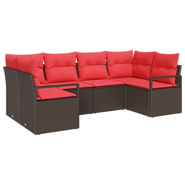 Soffset med kudde 6 pcs Brun Poly Rattan
