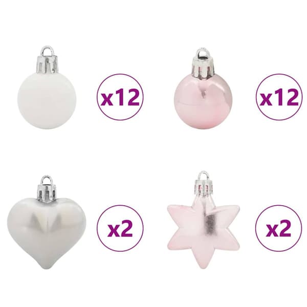Julprydnad Set 40 pcs Vit och Rosa Plast