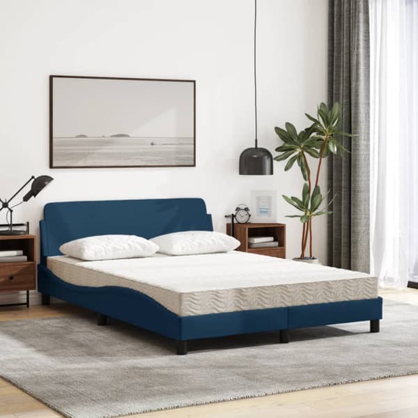 Bed with Mattress "Dover" Blue 140x200 cm Fabric