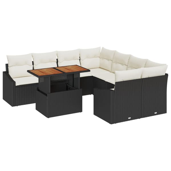 Trädgårdsoffset med lagring 9 pcs Svart Poly rattan