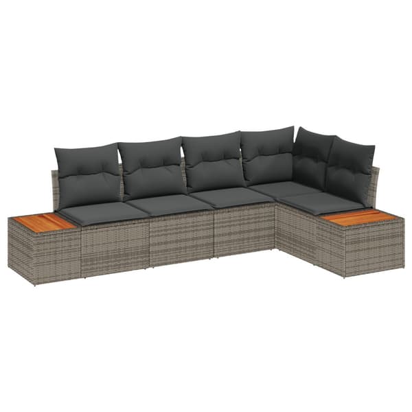 Trädgårdsoffset med kudde 5 pcs Grå Poly rattan