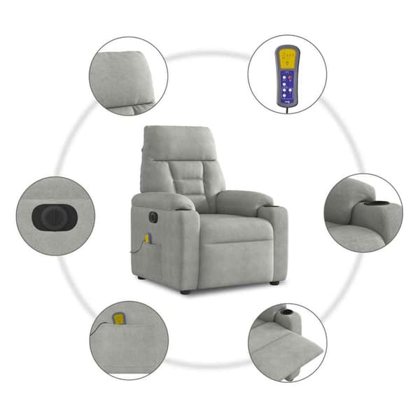 Elektrisk massagefåtölj ljusgrå mikrofibertyg