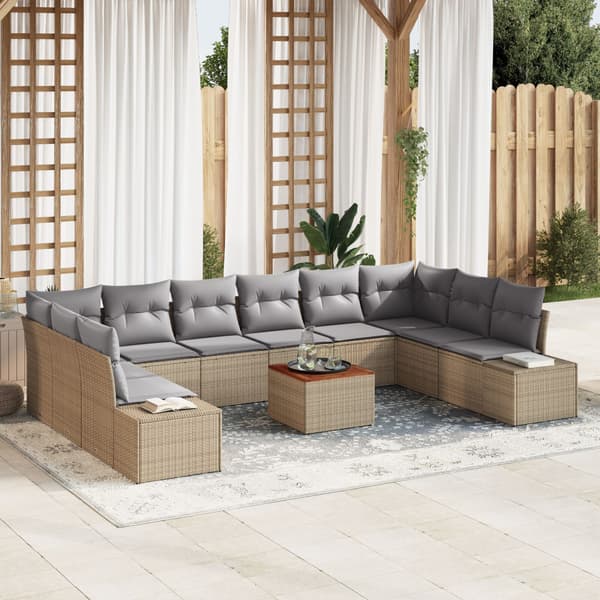 Trädgårdsoffset med kudde 11 pcs Beige konstrotting