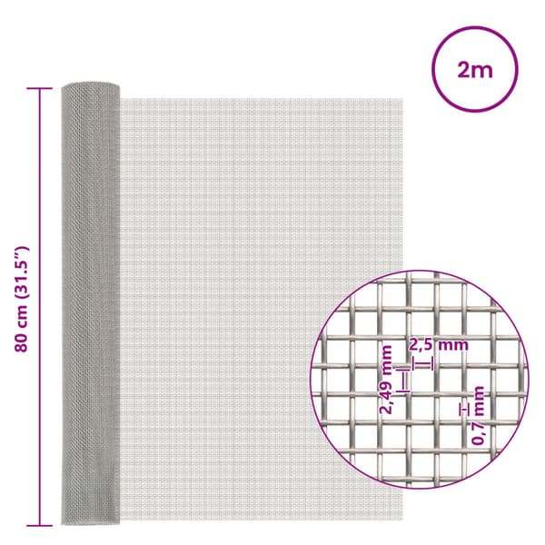 Nätduk 80 x 200 cm 8 Mesh Rostfritt stål 201 Silver