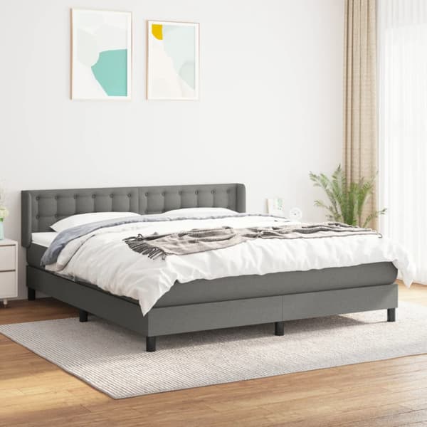 Ramsäng med madrass mörkgrå 180x200 cm tyg