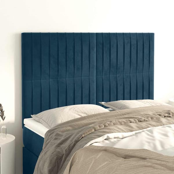 Sänggavel mörkblå 144x5x118/128 cm sammet