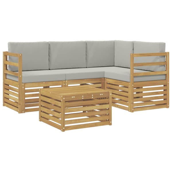 Utomhussoffset 5 pcs Vit och ljusgrå 59 x 59 x 37 cm Polyester