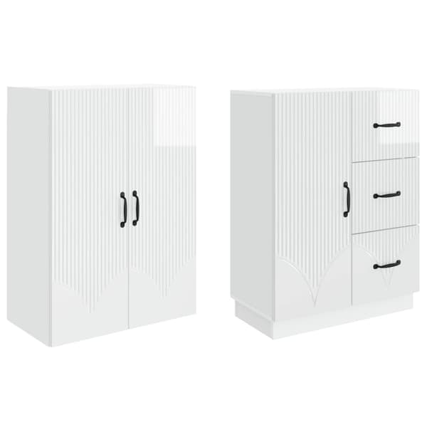 Skåpset 2 pcs Vit högglans Konstruerat trä